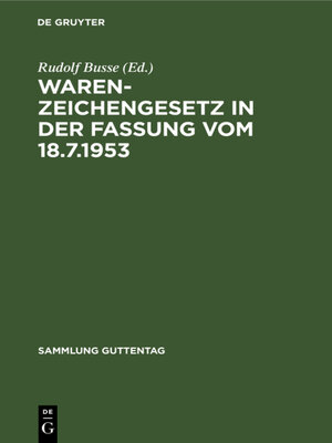 cover image of Warenzeichengesetz in der Fassung vom 18.7.1953